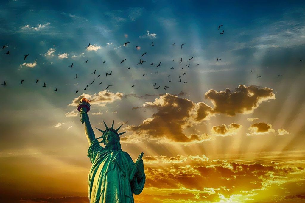 New York, usa, liberty, socha svobody, nebe, dominanta
