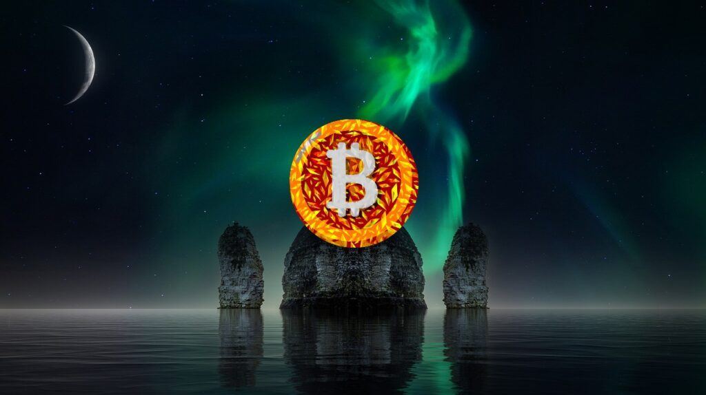 Bitcoin, BTC, space, vesmír, skály, head shoulders, moon, moře, temný, dark