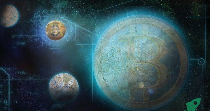 Bitcoin, vesmír, sci-fi, btc, space, moon, digitální, planet, dark