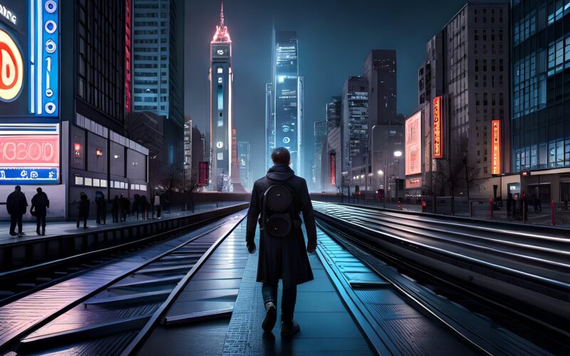 city, město, odchod, cesta, muž, architektura, ui, ai