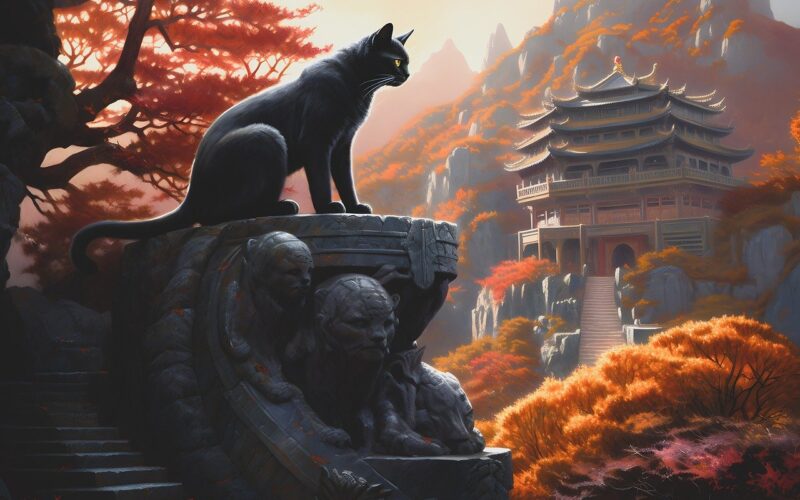 china, Čína, kočka, chrám, klášter