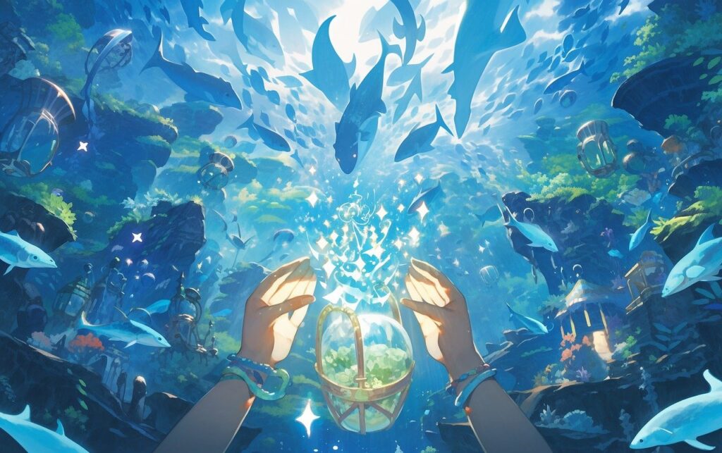 stříbro, moře, stříbrný, ryby, anime, animovaný, hojnost, bohatství, hodl, zhodnocení,