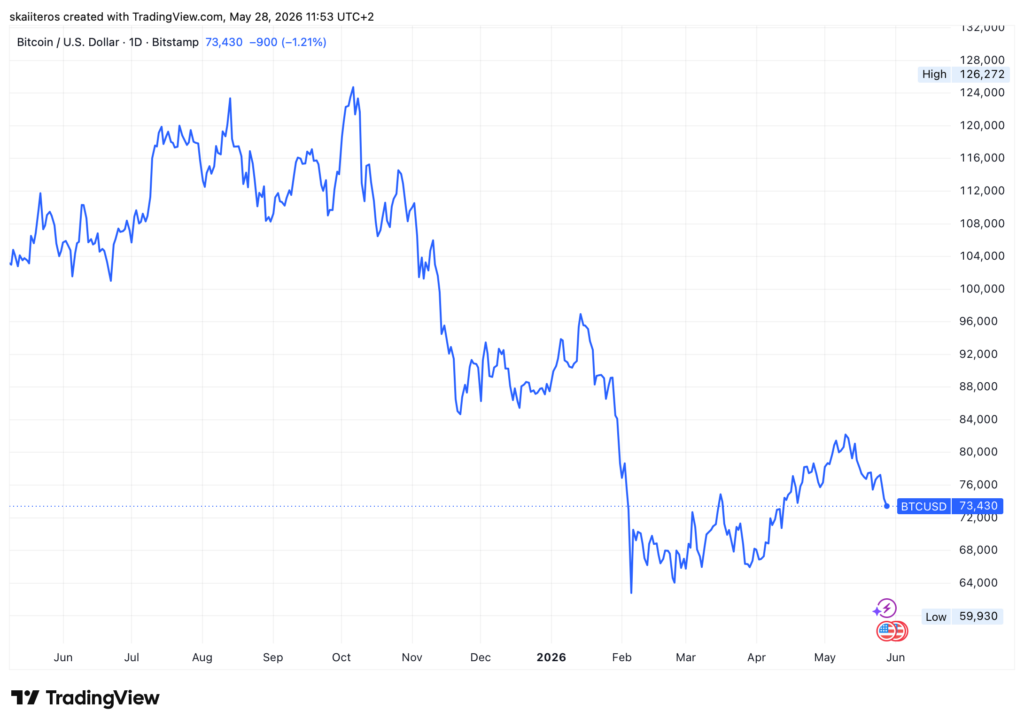 Vývoj ceny bitcoinu za poslední rok. Zdroj: tradingview.com