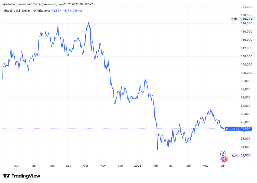 Vývoj ceny bitcoinu za poslední rok. Zdroj: tradingview.com